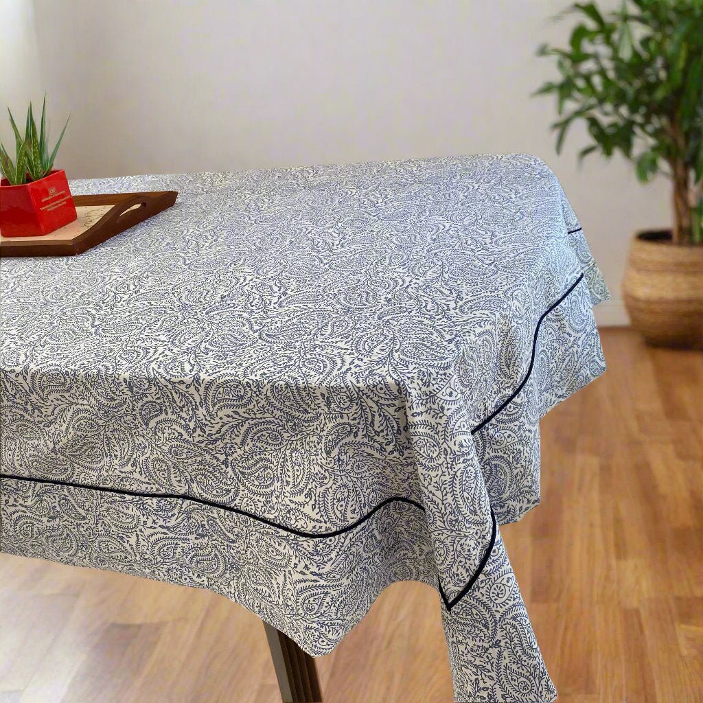 Azure Plume 6 Seater Dining Table Cover, 100% Cotton, 60" x 90" - Coral Slub -